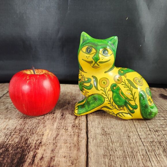 Rare Signed Hand Painted Ceramic Cat Bird Design Sitki Olcar Turkish Ceramicist - Picture 2 of 11